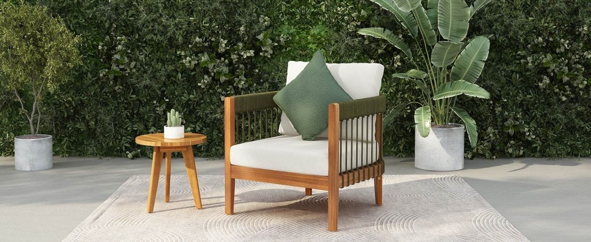 Acacia Wood Outdoor Club Chair With Handwoven Rope - Lunara - Sleep Galleria