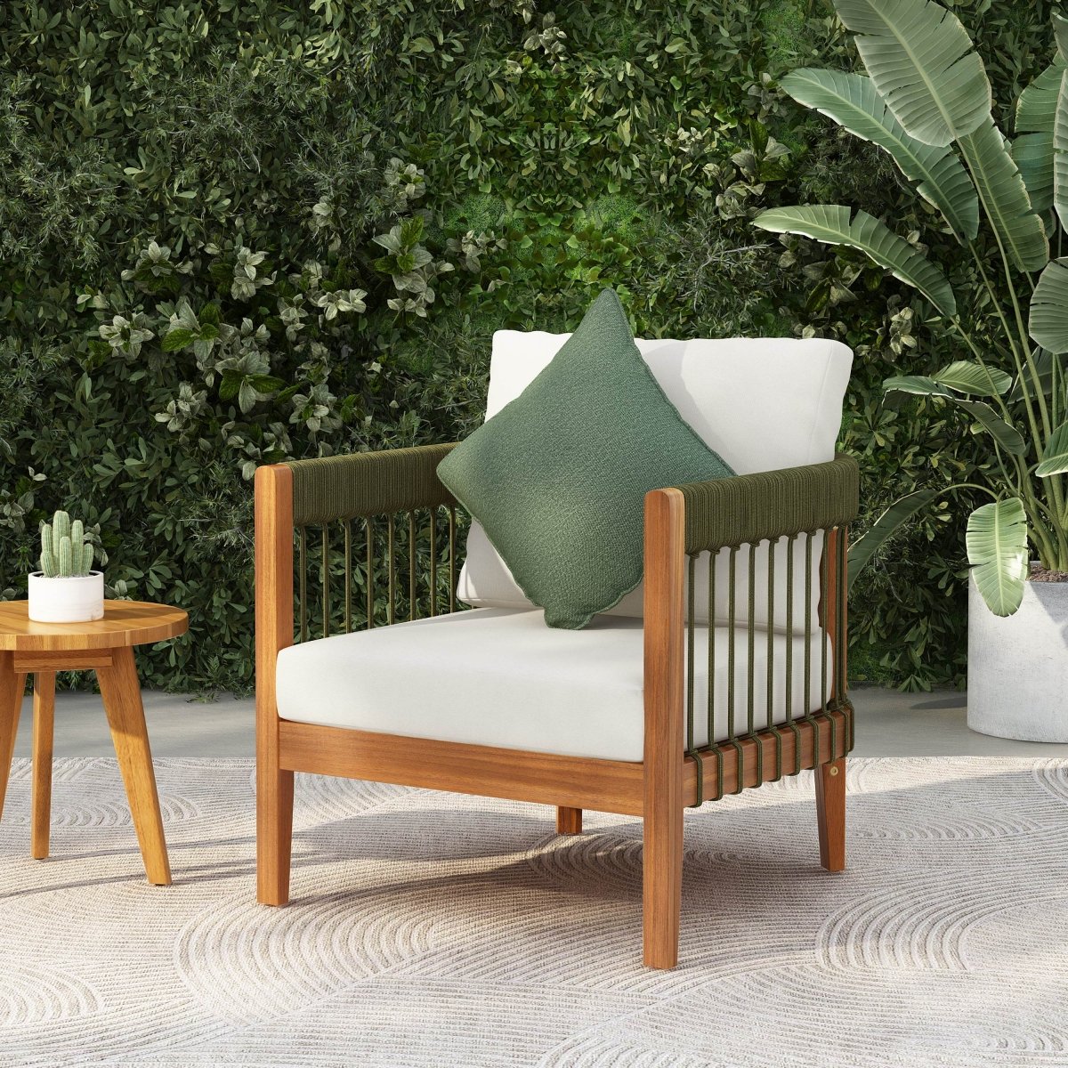 Acacia Wood Outdoor Club Chair With Handwoven Rope - Lunara - Sleep Galleria