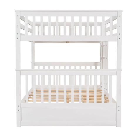 Full - Over - Full Solid Wood White Bunk Bed With Drawers - Lunara - Sleep Galleria