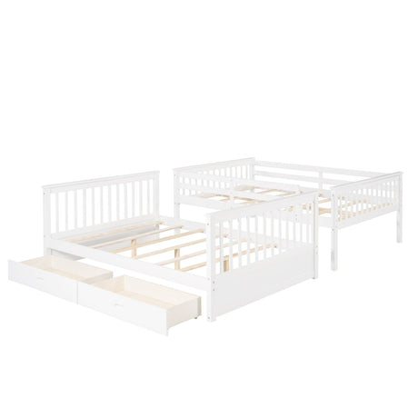 Full - Over - Full Solid Wood White Bunk Bed With Drawers - Lunara - Sleep Galleria