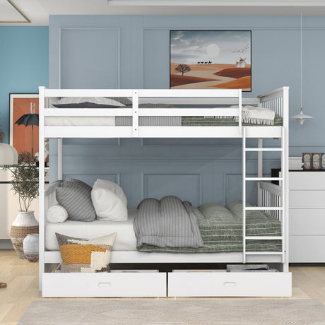 Full - Over - Full Solid Wood White Bunk Bed With Drawers - Lunara - Sleep Galleria