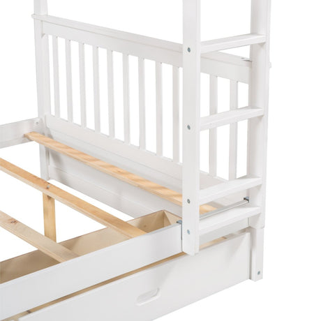 Full - Over - Full Solid Wood White Bunk Bed With Drawers - Lunara - Sleep Galleria