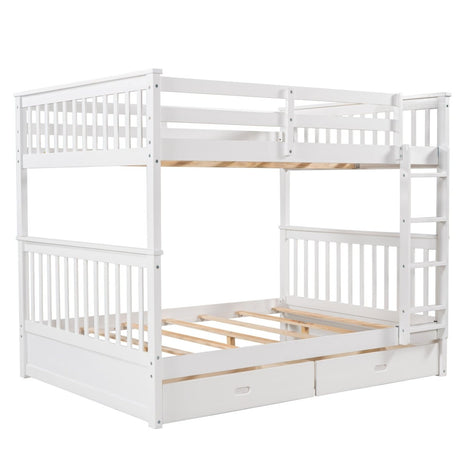 Full - Over - Full Solid Wood White Bunk Bed With Drawers - Lunara - Sleep Galleria