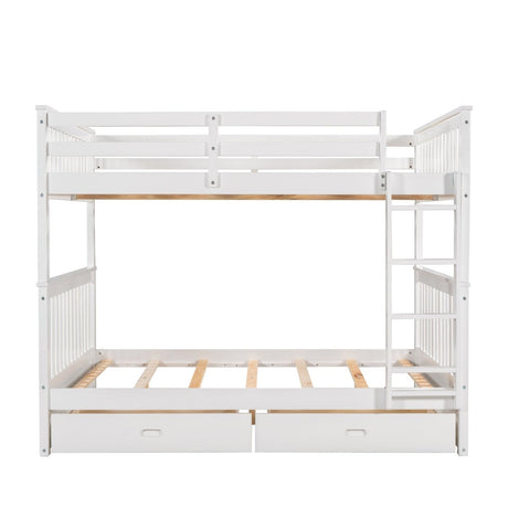 Full - Over - Full Solid Wood White Bunk Bed With Drawers - Lunara - Sleep Galleria