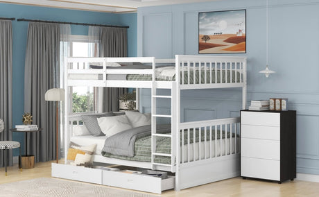 Full - Over - Full Solid Wood White Bunk Bed With Drawers - Lunara - Sleep Galleria
