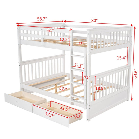 Full - Over - Full Solid Wood White Bunk Bed With Drawers - Lunara - Sleep Galleria