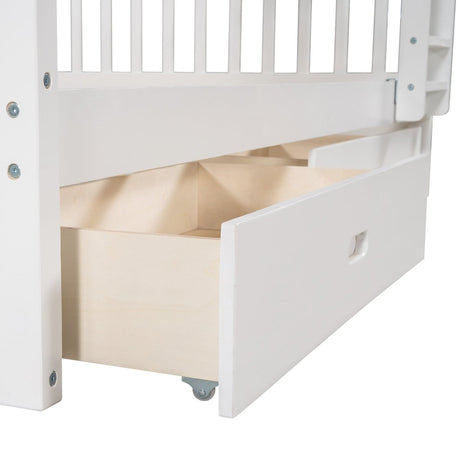 Full - Over - Full Solid Wood White Bunk Bed With Drawers - Lunara - Sleep Galleria