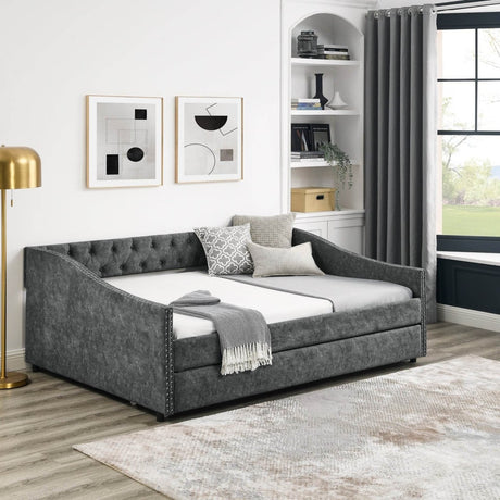Full Size Upholstered Tufted Daybed With Trundle - Lunara - Sleep Galleria