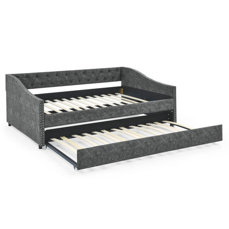 Full Size Upholstered Tufted Daybed With Trundle - Lunara - Sleep Galleria