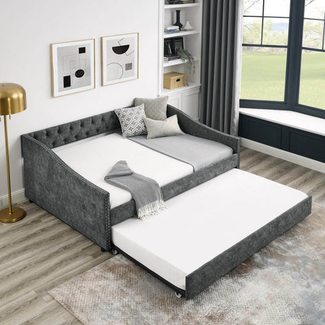 Full Size Upholstered Tufted Daybed With Trundle - Lunara - Sleep Galleria
