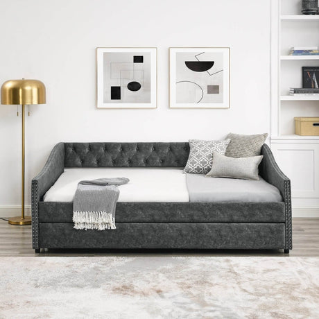 Full Size Upholstered Tufted Daybed With Trundle - Lunara - Sleep Galleria