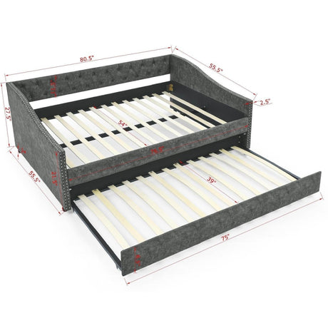 Full Size Upholstered Tufted Daybed With Trundle - Lunara - Sleep Galleria