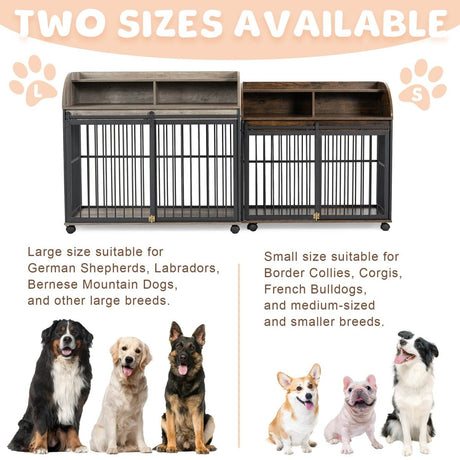 Furniture-Style Gray Engineered Wood Dog Crate With Wheels - Sleep Galleria