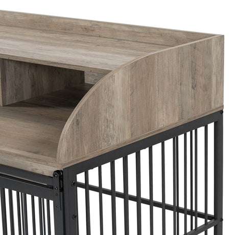 Furniture-Style Gray Engineered Wood Dog Crate With Wheels - Sleep Galleria