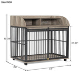 Furniture-Style Gray Engineered Wood Dog Crate With Wheels - Sleep Galleria