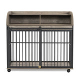 Furniture-Style Gray Engineered Wood Dog Crate With Wheels - Sleep Galleria