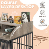 Furniture-Style Gray Engineered Wood Dog Crate With Wheels - Sleep Galleria