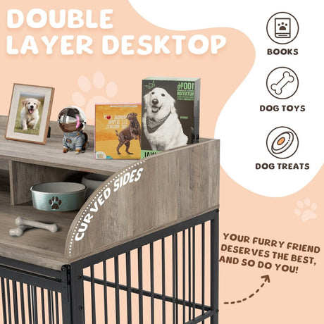 Furniture-Style Gray Engineered Wood Dog Crate With Wheels - Sleep Galleria