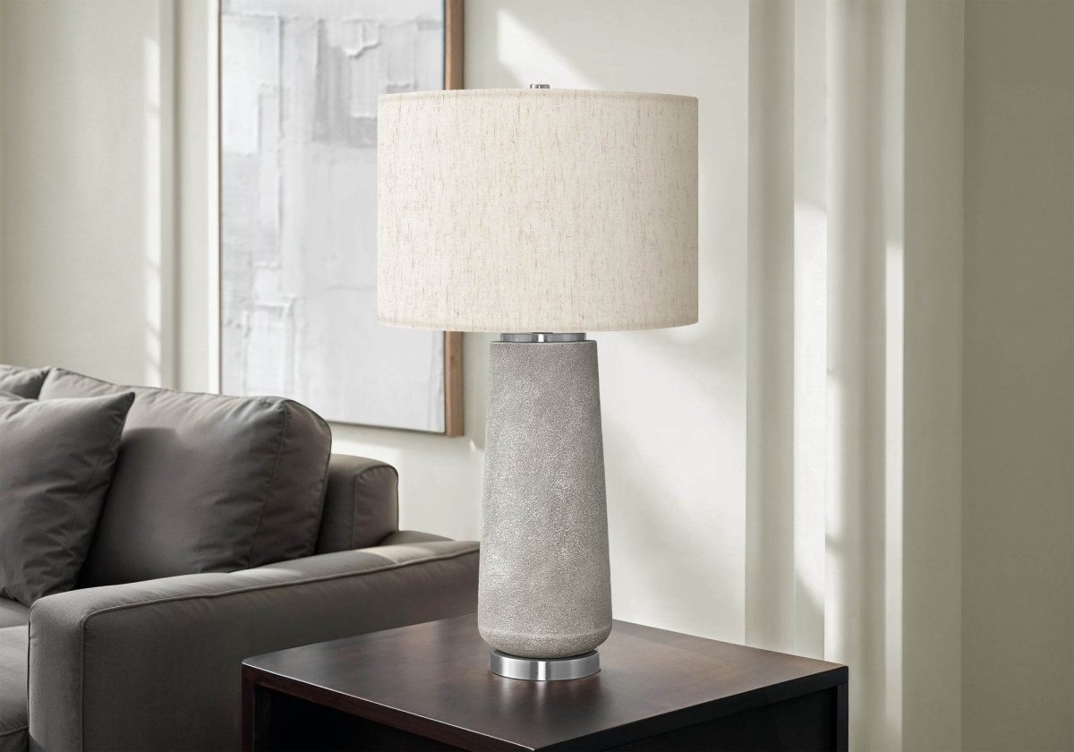Modern Grey Resin Table Lamp With Ivory Shade - Lunara - Sleep Galleria