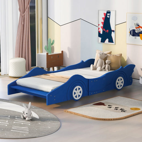 Race Car Twin Platform Bed With Safety Rails - Lunara - Sleep Galleria