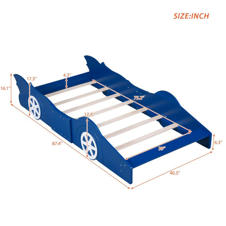 Race Car Twin Platform Bed With Safety Rails - Lunara - Sleep Galleria