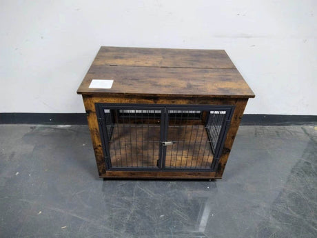 Rustic Brown Furniture Dog Crate With Rolling Casters - Sleep Galleria