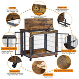 Rustic Brown Furniture Dog Crate With Rolling Casters - Sleep Galleria