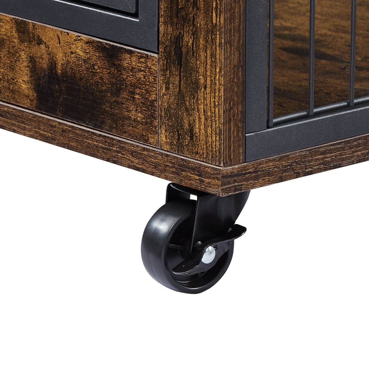 Rustic Brown Furniture Dog Crate With Rolling Casters - Sleep Galleria