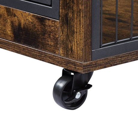 Rustic Brown Furniture Dog Crate With Rolling Casters - Sleep Galleria
