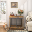 Rustic Brown Furniture Dog Crate With Rolling Casters - Sleep Galleria