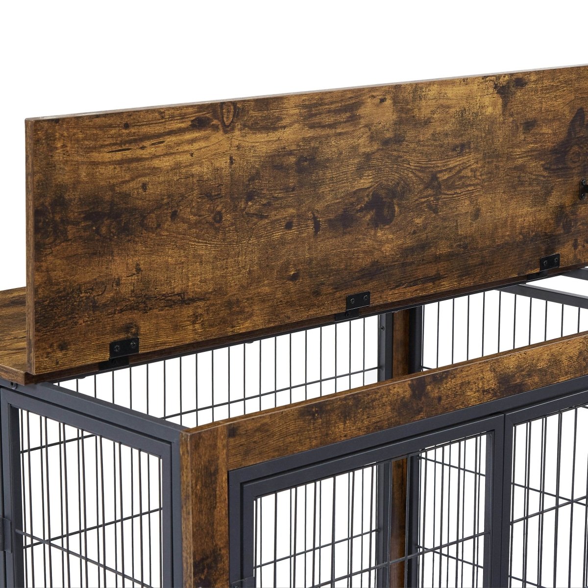 Rustic Brown Furniture Dog Crate With Rolling Casters - Sleep Galleria