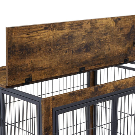 Rustic Brown Furniture Dog Crate With Rolling Casters - Sleep Galleria