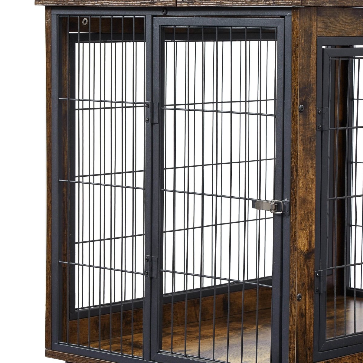 Rustic Brown Furniture Dog Crate With Rolling Casters - Sleep Galleria