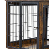 Rustic Brown Furniture Dog Crate With Rolling Casters - Sleep Galleria
