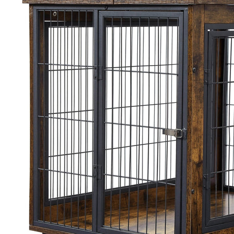 Rustic Brown Furniture Dog Crate With Rolling Casters - Sleep Galleria