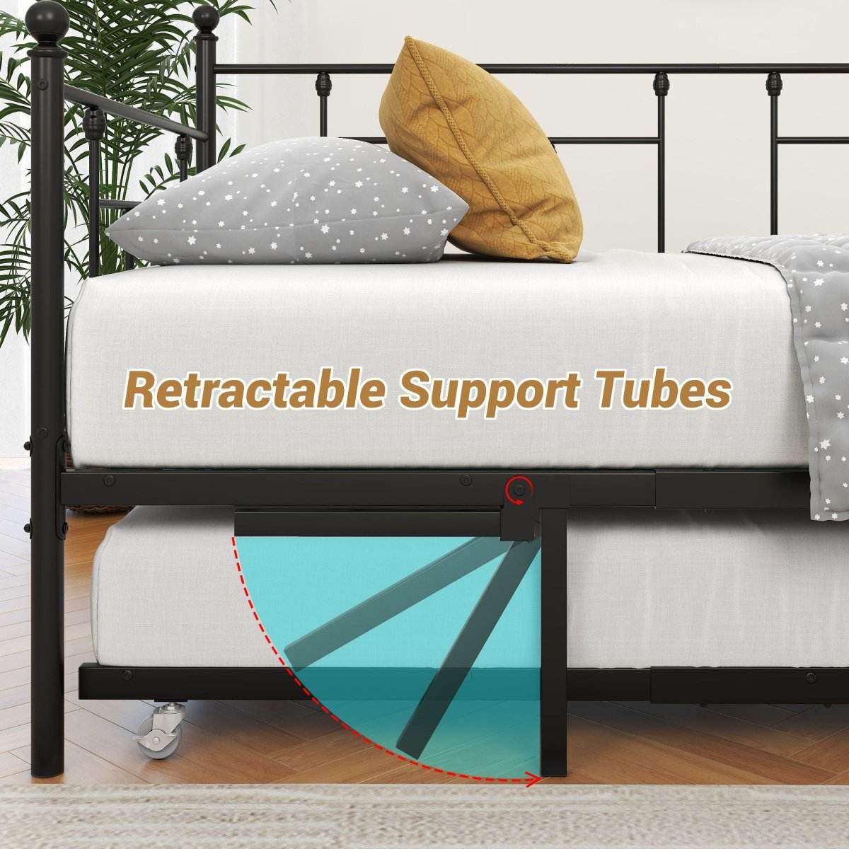 Twin Metal Day Bed Frame With Adjustable Trundle - Sleep Galleria