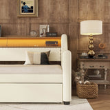 Twin PU Leather Daybed With Trundle Charging Station LED Light - Sleep Galleria
