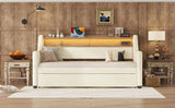 Twin PU Leather Daybed With Trundle Charging Station LED Light - Sleep Galleria
