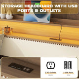 Twin PU Leather Daybed With Trundle Charging Station LED Light - Sleep Galleria