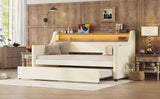 Twin PU Leather Daybed With Trundle Charging Station LED Light - Sleep Galleria