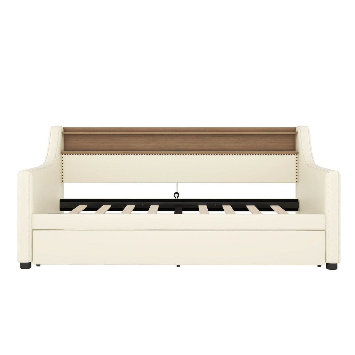 Twin PU Leather Daybed With Trundle Charging Station LED Light - Sleep Galleria