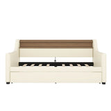 Twin PU Leather Daybed With Trundle Charging Station LED Light - Sleep Galleria