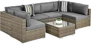 7 - Piece Modular Outdoor Wicker Patio Sectional Set - MKDK - Sleep Galleria