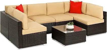 7 - Piece Modular Outdoor Wicker Patio Sectional Set - MKDK - Sleep Galleria