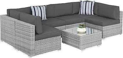 7 - Piece Modular Outdoor Wicker Patio Sectional Set - MKDK - Sleep Galleria