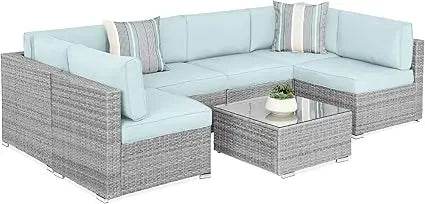 7 - Piece Modular Outdoor Wicker Patio Sectional Set - MKDK - Sleep Galleria