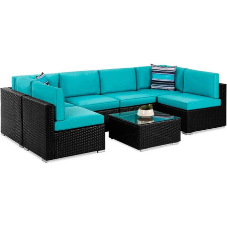 7 - Piece Modular Outdoor Wicker Patio Sectional Set - MKDK - Sleep Galleria