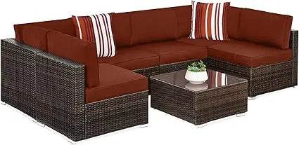 7 - Piece Modular Outdoor Wicker Patio Sectional Set - MKDK - Sleep Galleria