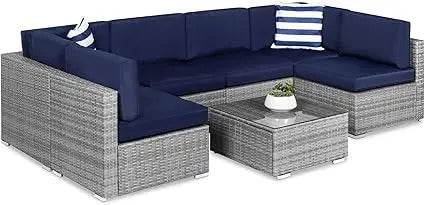 7 - Piece Modular Outdoor Wicker Patio Sectional Set - MKDK - Sleep Galleria