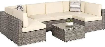 7 - Piece Modular Outdoor Wicker Patio Sectional Set - MKDK - Sleep Galleria